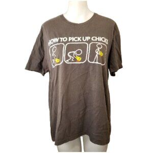 Urban Pipeline T-Shirt Mens XL How To Pick Up Chicks Brown Cotton Graphic Funny